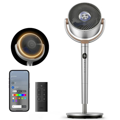 20dB Quiet Smart Pedestal Fan with Remote, 3D Oscillation, 9 Speeds, RGB Light & Adjustable Height