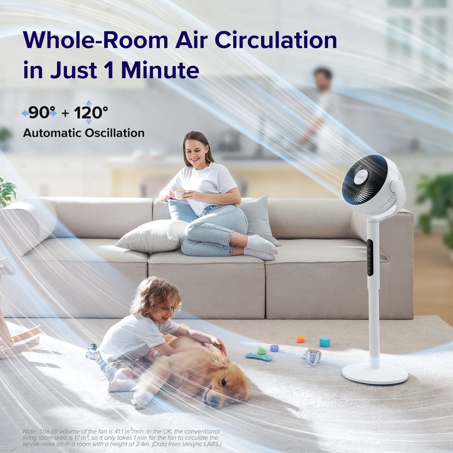 20dB Quiet Oscillating Pedestal Fan with Remote, Adjustable Height Air Circulator for Bedroom & Home Office