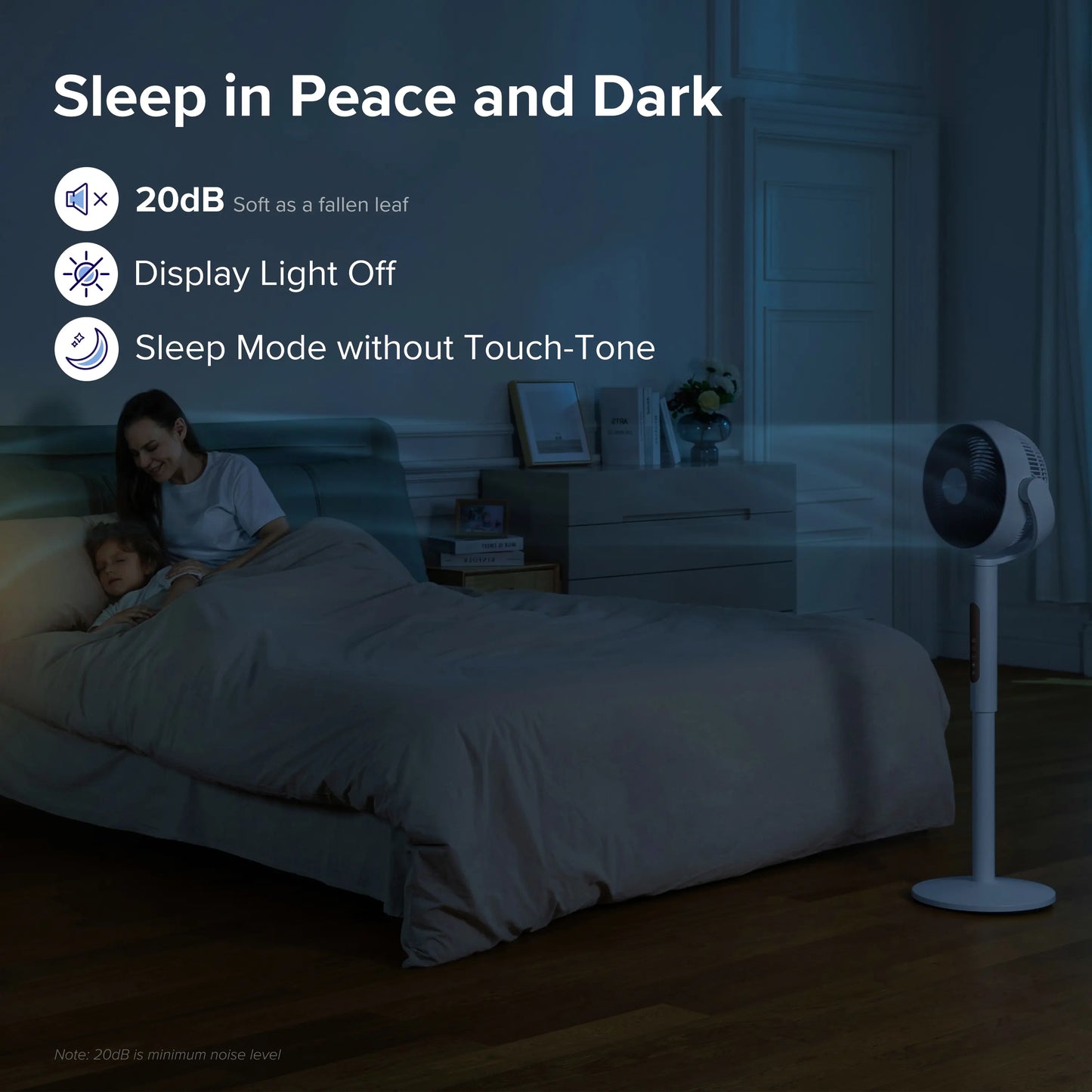 20dB Quiet Oscillating Pedestal Fan with Remote, Adjustable Height Air Circulator for Bedroom & Home Office