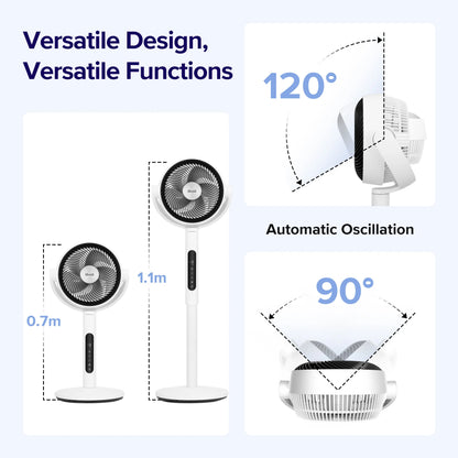 20dB Quiet Oscillating Pedestal Fan with Remote, Adjustable Height Air Circulator for Bedroom & Home Office