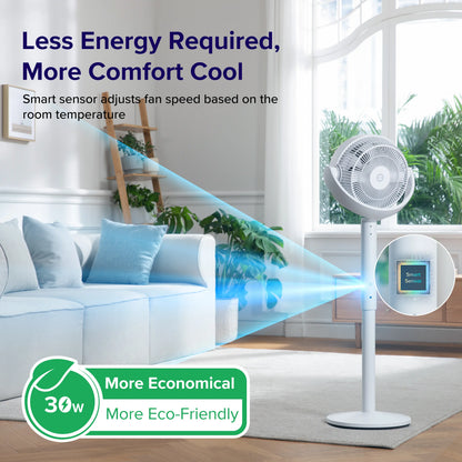 20dB Quiet Oscillating Pedestal Fan with Remote, Adjustable Height Air Circulator for Bedroom & Home Office
