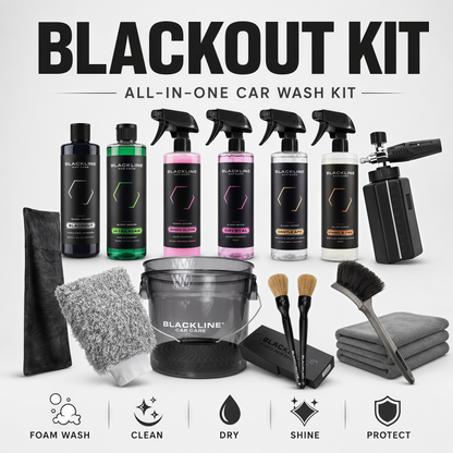 BLACKOUT KIT All-in-One Car Wash Kit for Home Detailing with Foam Cannon, Bucket, Wheel Cleaner, Tire Shine, Glass Cleaner, Towels & Brushes