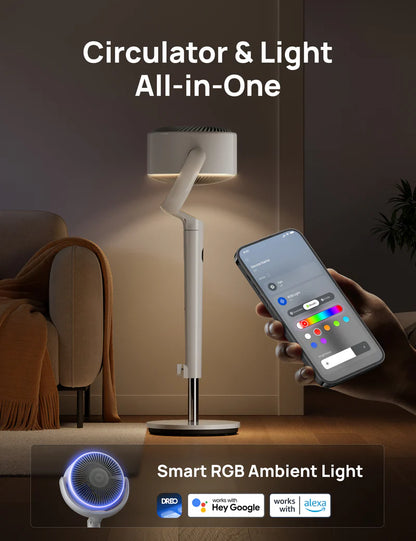 20dB Quiet Smart Pedestal Fan with Remote, 3D Oscillation, 9 Speeds, RGB Light & Adjustable Height