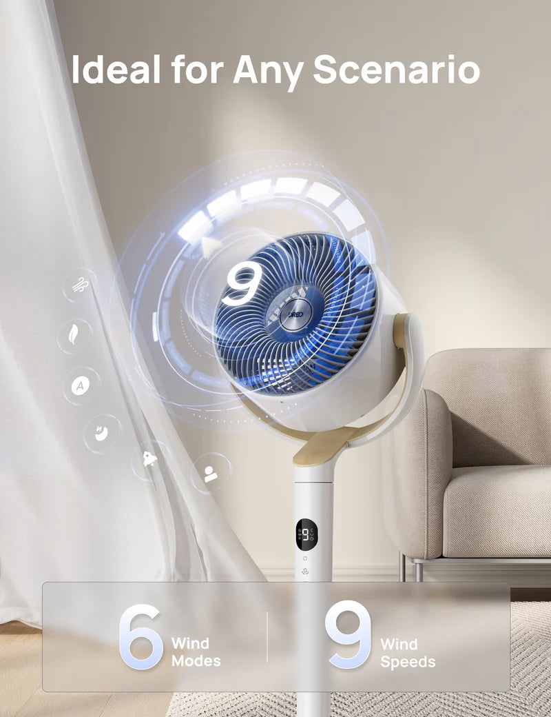 20dB Quiet Smart Pedestal Fan with Remote, 3D Oscillation, 9 Speeds, RGB Light & Adjustable Height