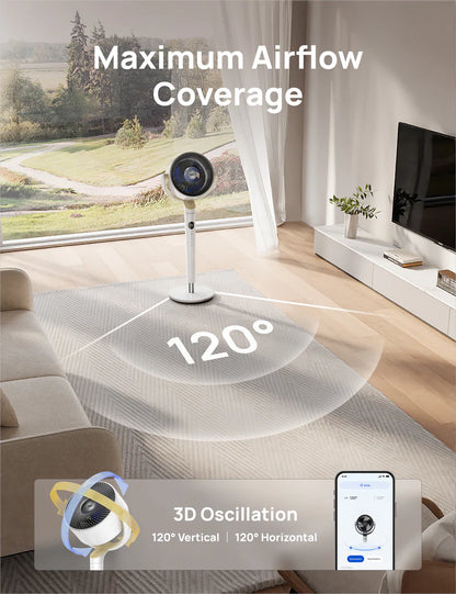 20dB Quiet Smart Pedestal Fan with Remote, 3D Oscillation, 9 Speeds, RGB Light & Adjustable Height