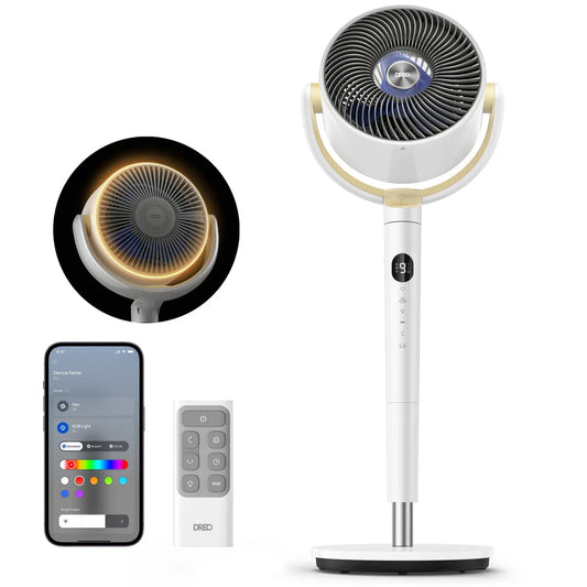 20dB Quiet Smart Pedestal Fan with Remote, 3D Oscillation, 9 Speeds, RGB Light & Adjustable Height