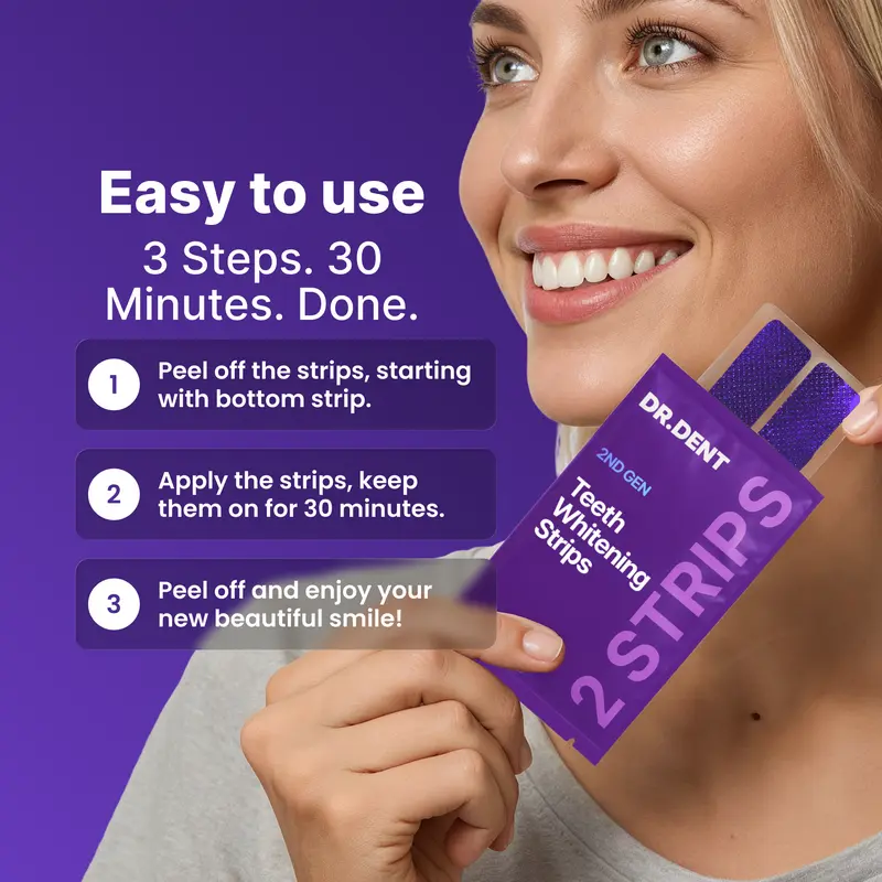 Purple Teeth Whitening Strips - 7/21 Whitening Sessions - Safe for Enamel - Non Sensitive Teeth Whitening - Peroxide-Free